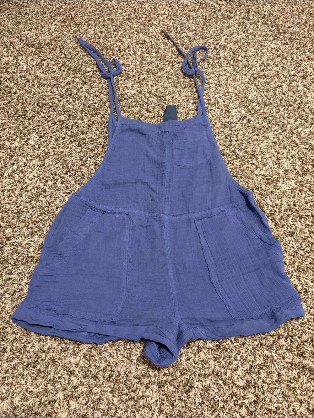 Women’s Blue Gauze Tie-Strap One-Piece Romper Swimsuit Cover Up